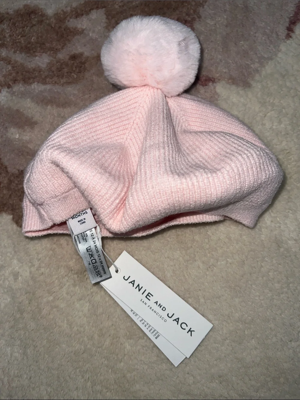 NEW Janie and Jack Light Pink Pom-Pom Knit Beret